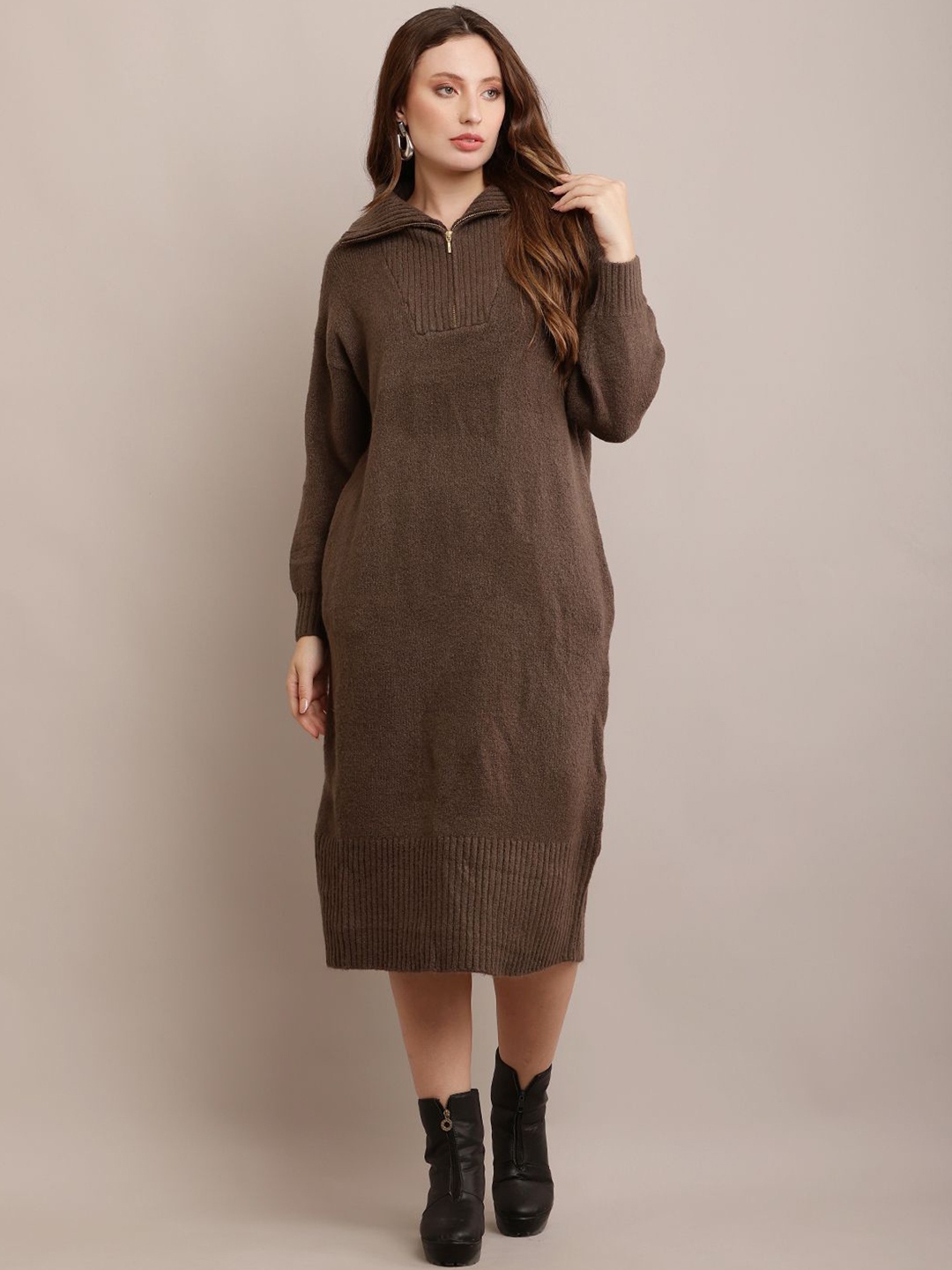 

NoBarr Solid Jumper Midi Dress, Brown