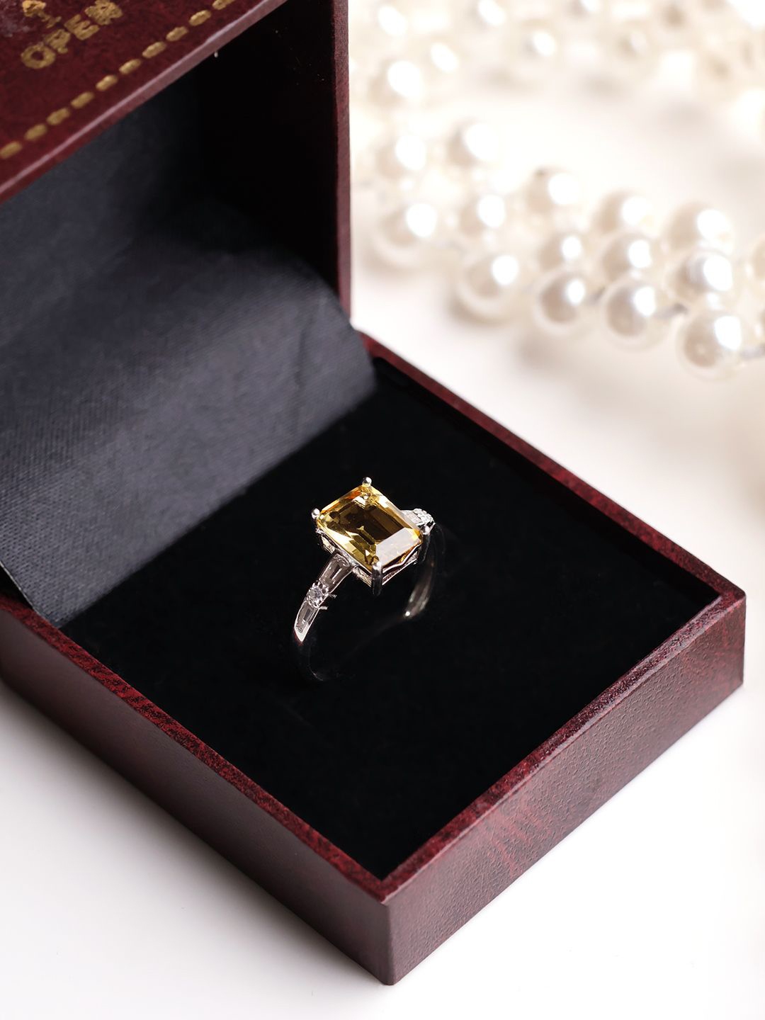 

Shubhanjali 925 Sterling Silver Stone-Studded Adjustable Finger Ring, Yellow