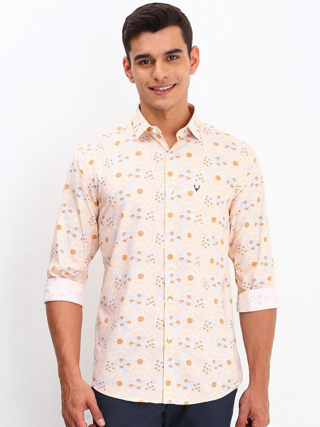 

Allen Solly Men Spread Collar Floral Printed Cotton Slim Fit Casual Shirt, Cream