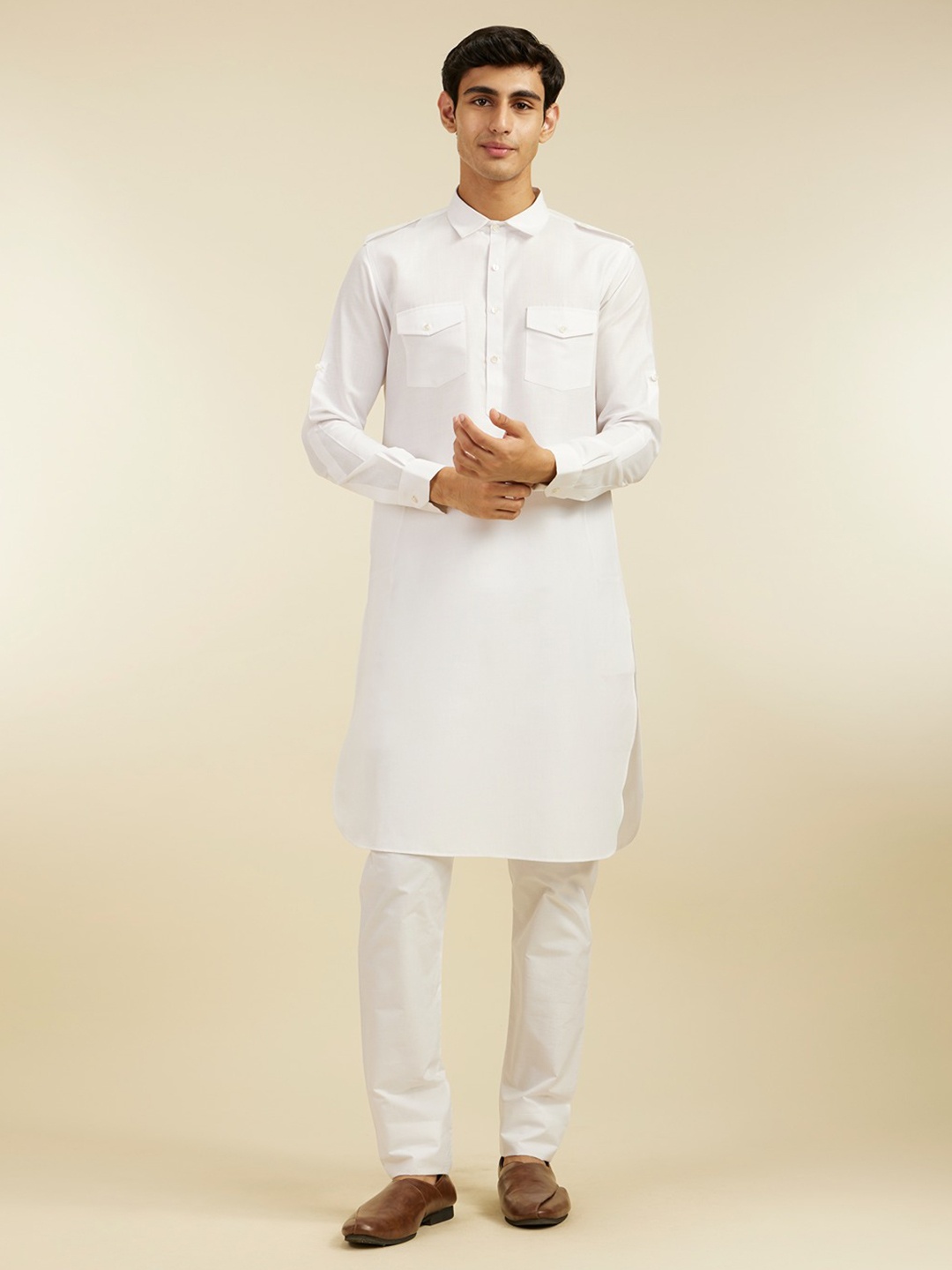 

Diwas by Manyavar Men Shirt Collar Pathani Kurta, White