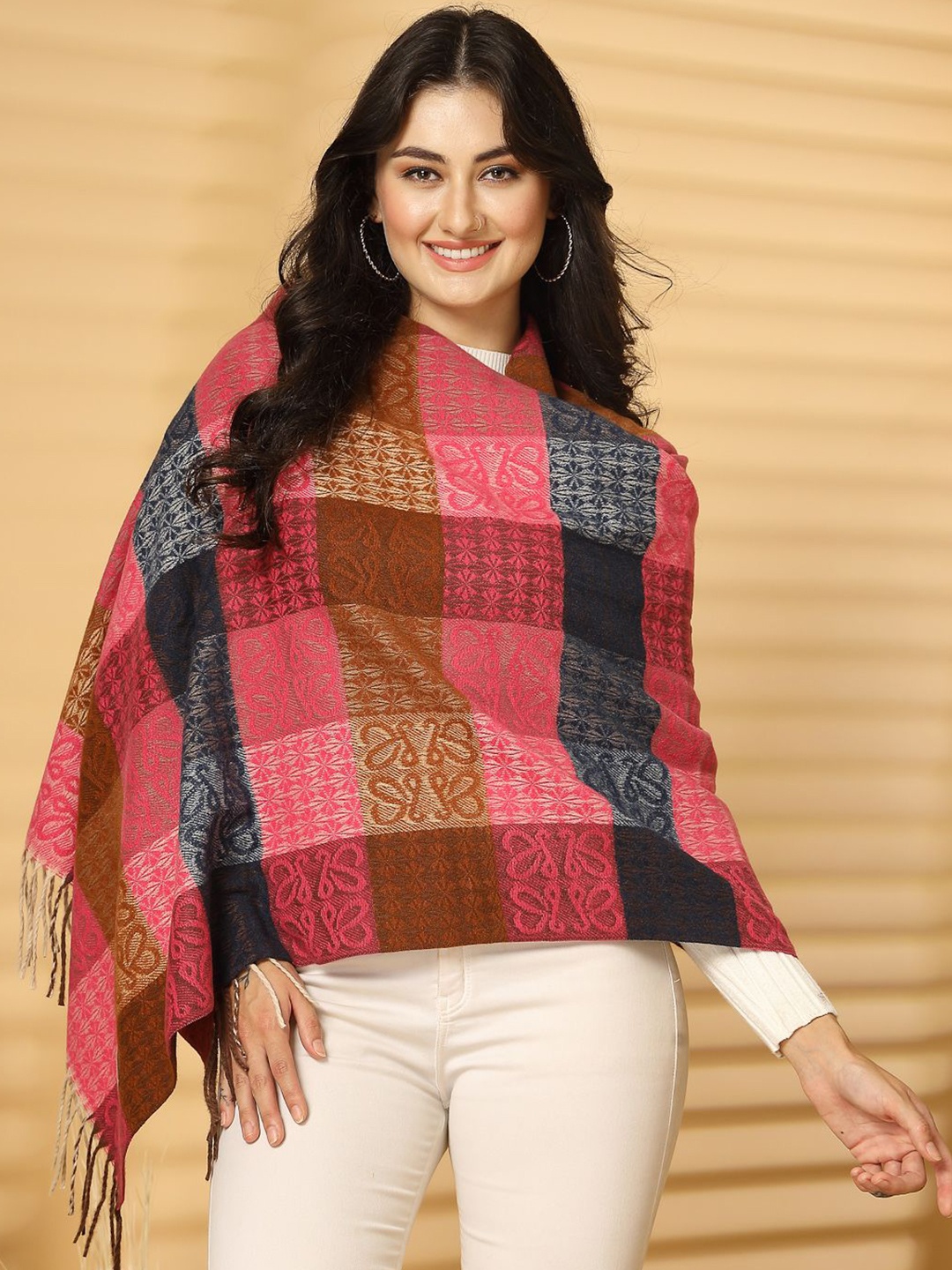 

Mafadeny Women Woven Design Stole, Pink