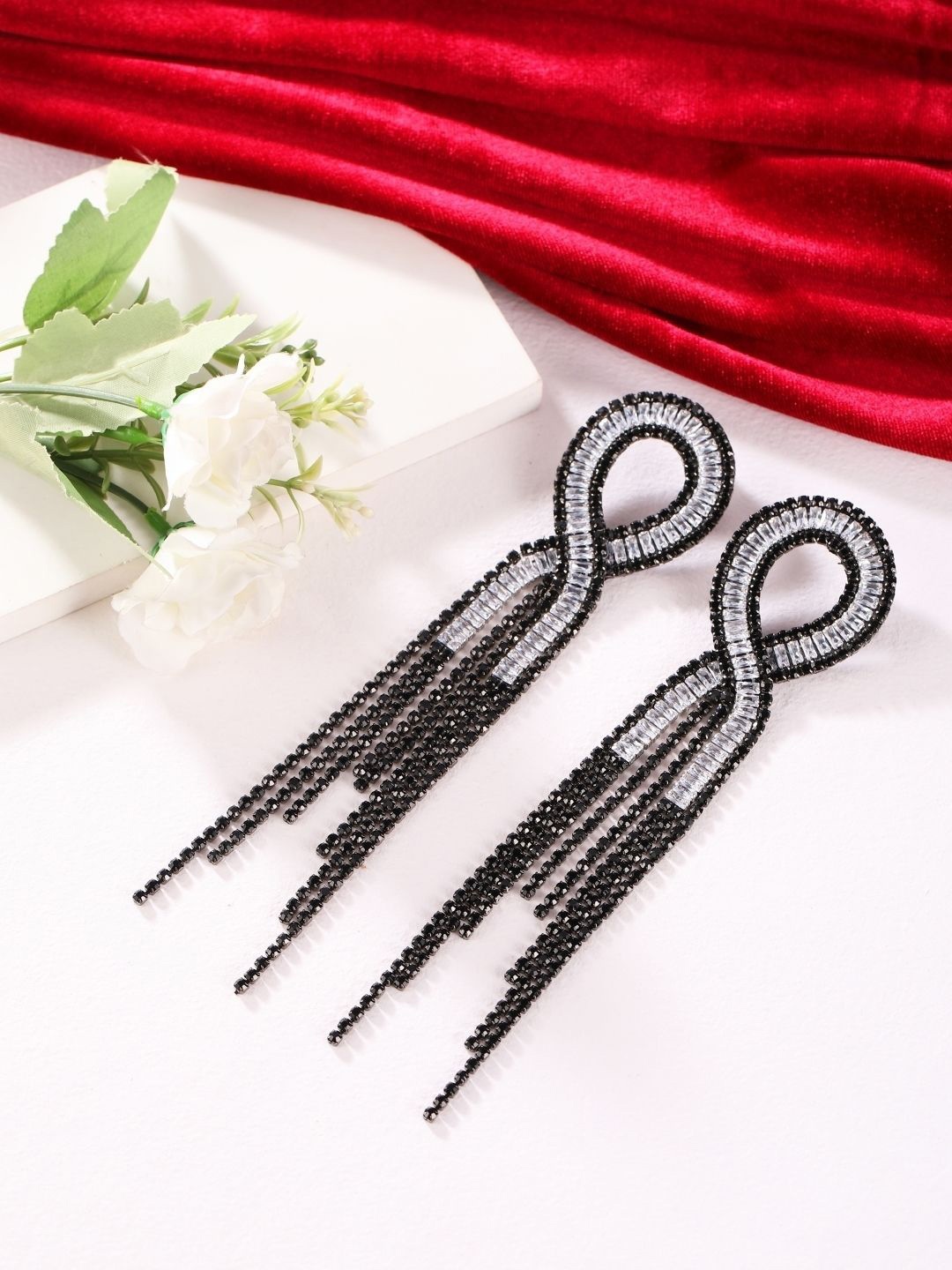 

KPOP Rhinestone Contemporary Drop Earrings, Black