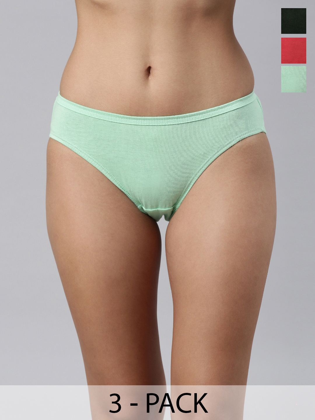 

Kryptic Pack Of 3 Women Mid-Rise Bikini Briefs, Green