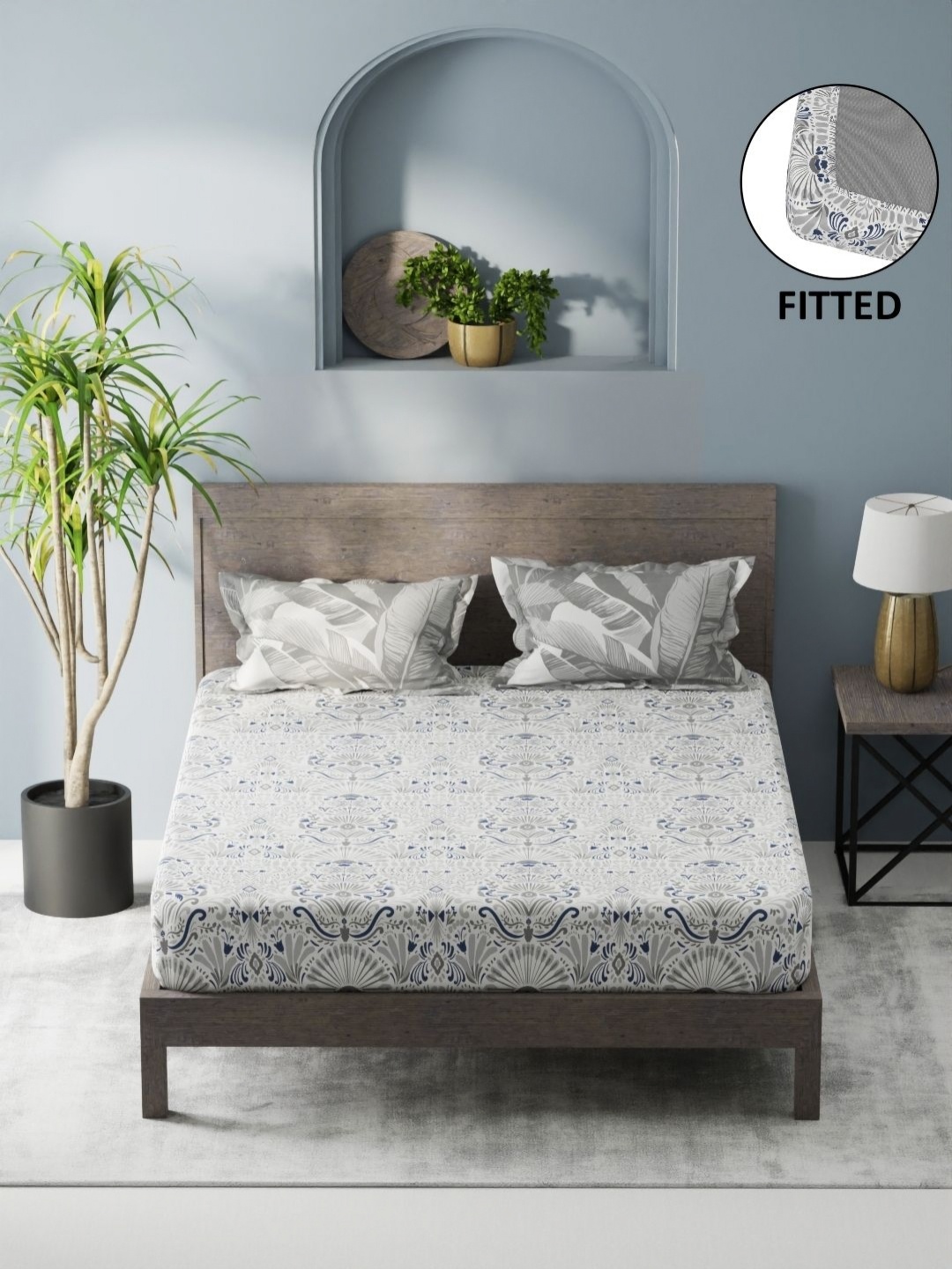 

KOPA Denim Grey Printed Microfiber Fitted 200 TC King Bedsheet Set 1.80 m X 1.98 m X 25 cm