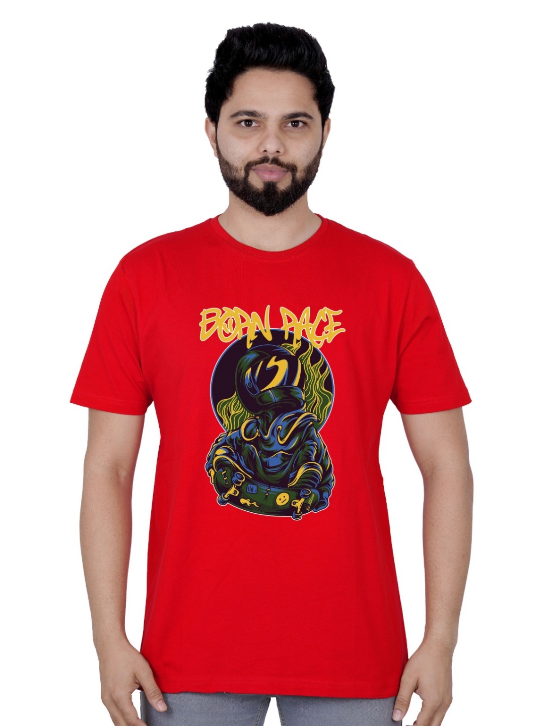 

LA MILANO Men Graphic Printed Round Neck Pure Cotton T-shirt, Red