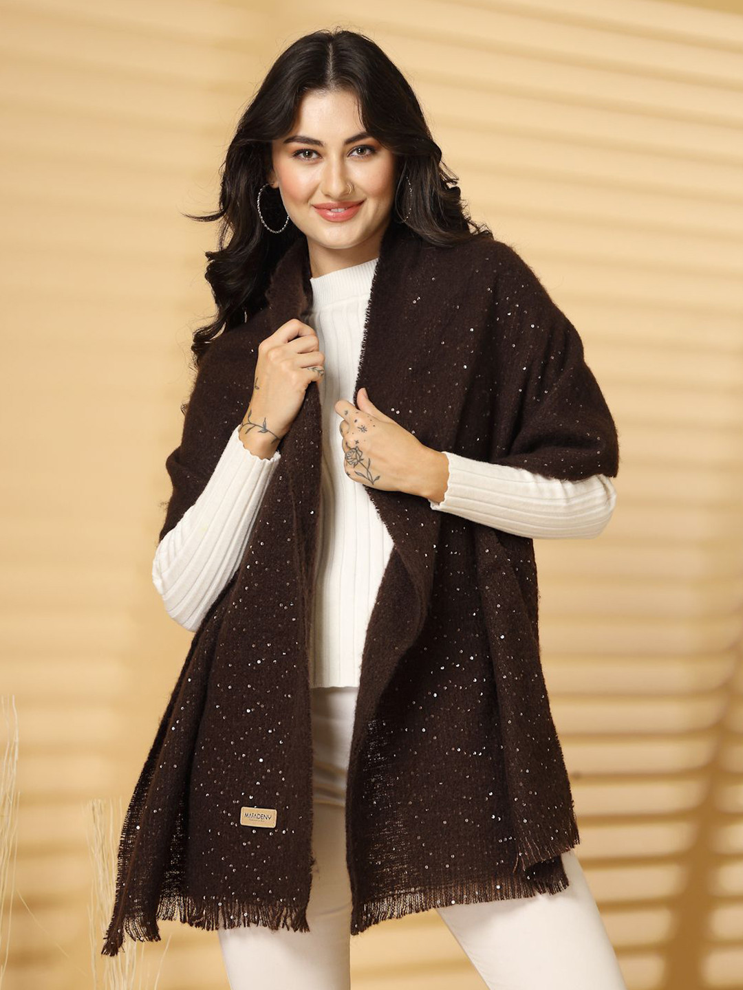 

Mafadeny Women Embroidered Stole, Brown