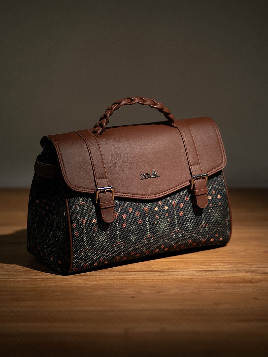 

ZOUK Women Floral Printed Satchel Bag, Black