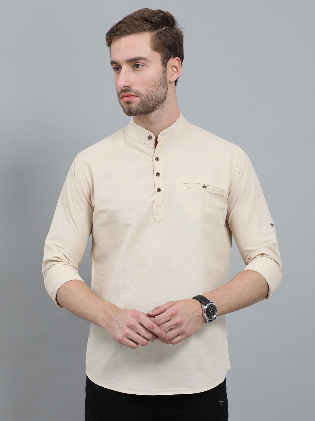 

Rope Men Thread Work Kurta, Beige