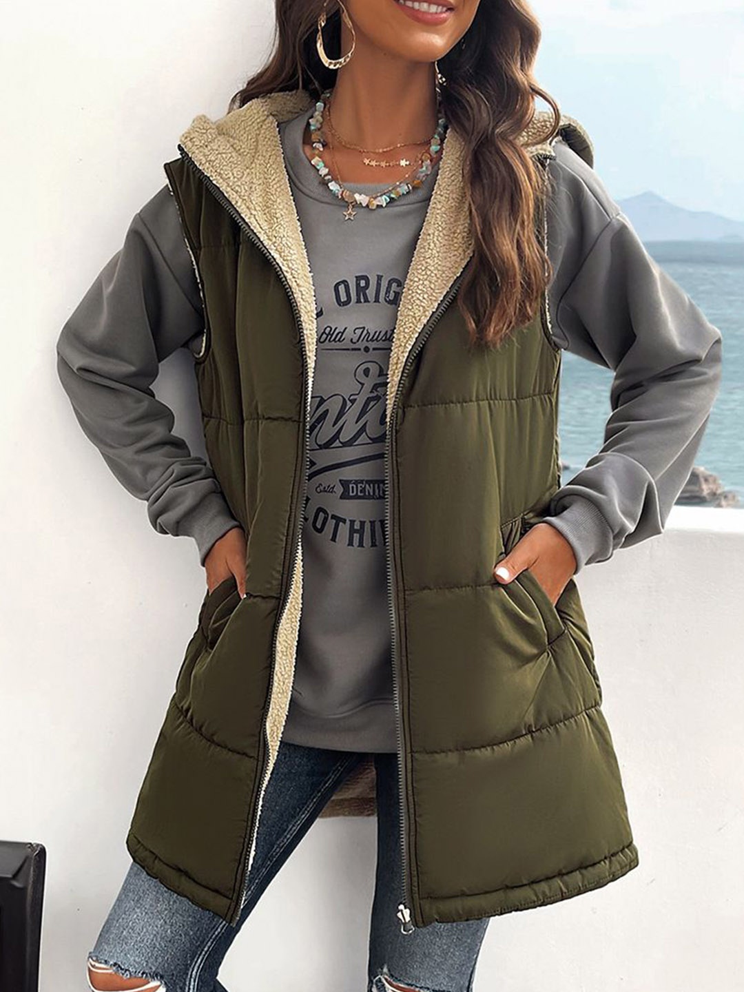 

StyleCast Women Hooded Solid Cotton Casual Padded Jacket, Olive
