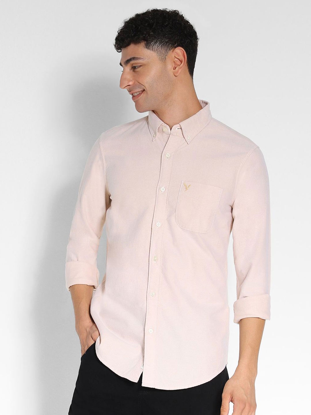 

AMERICAN EAGLE OUTFITTERS Men Button-Down Collar Solid Cotton Casual Shirt, Pink