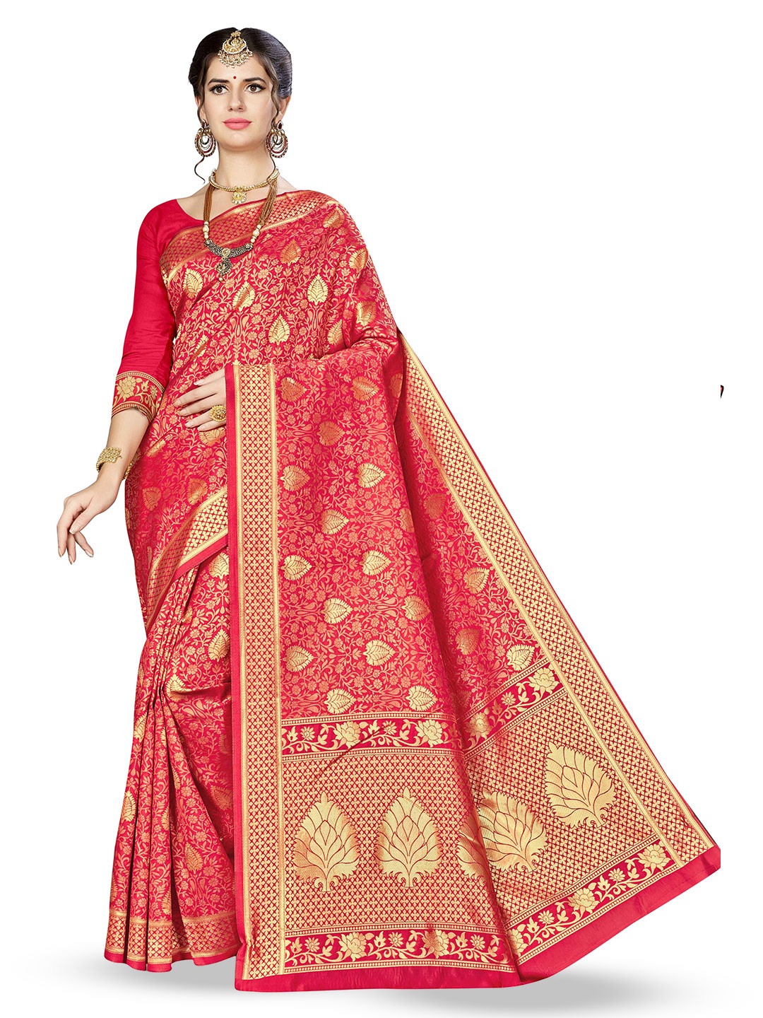 

Maroosh Ethnic Motifs Zari Banarasi Saree, Red