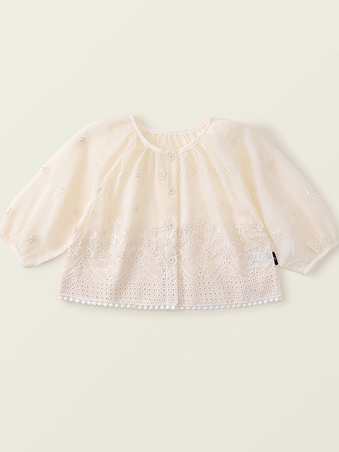 

LULU & SKY Girls Self Design Round Neck Top, Beige