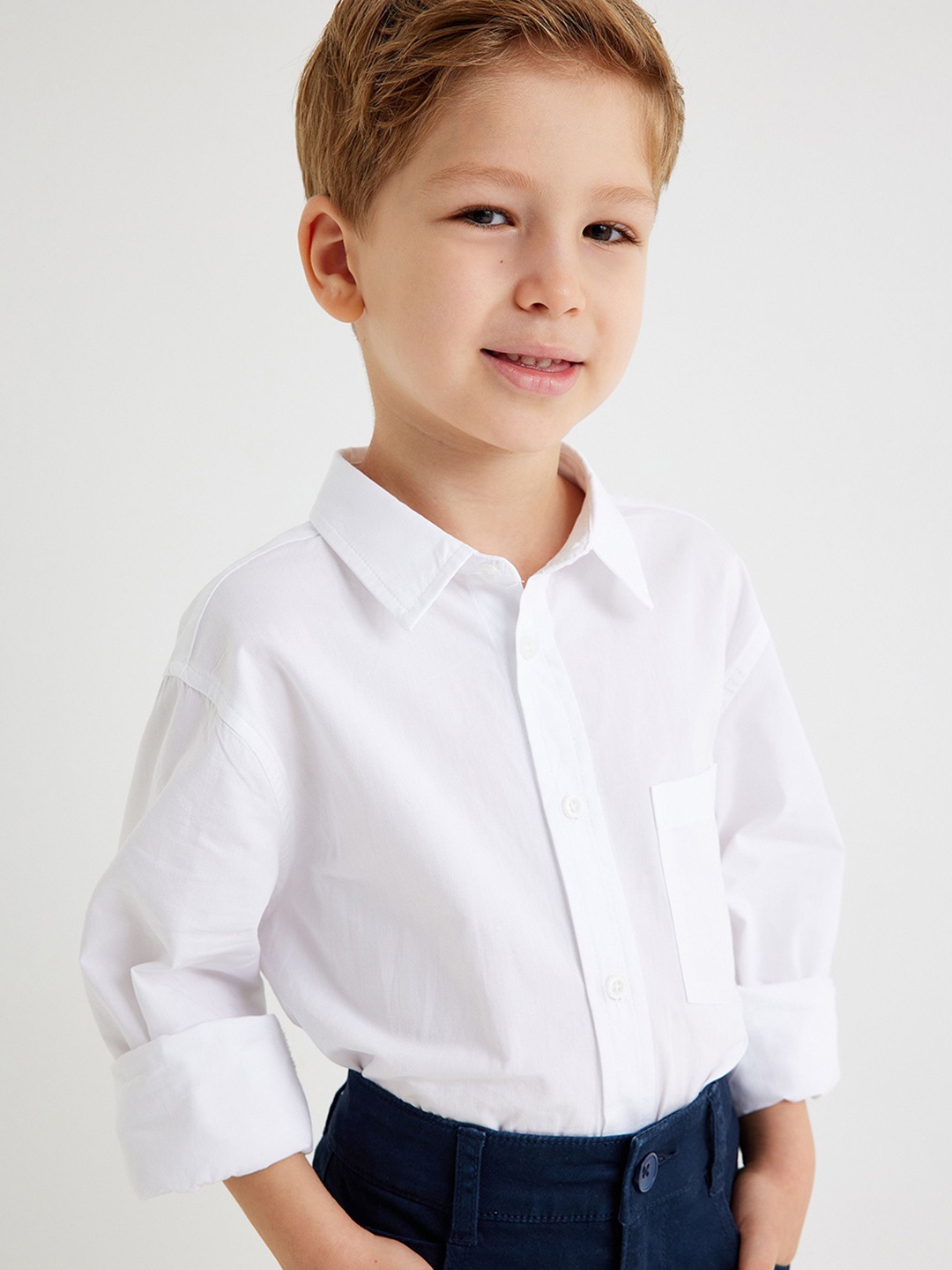 

Koton Boys Spread Collar Solid Cotton Casual Shirt, White