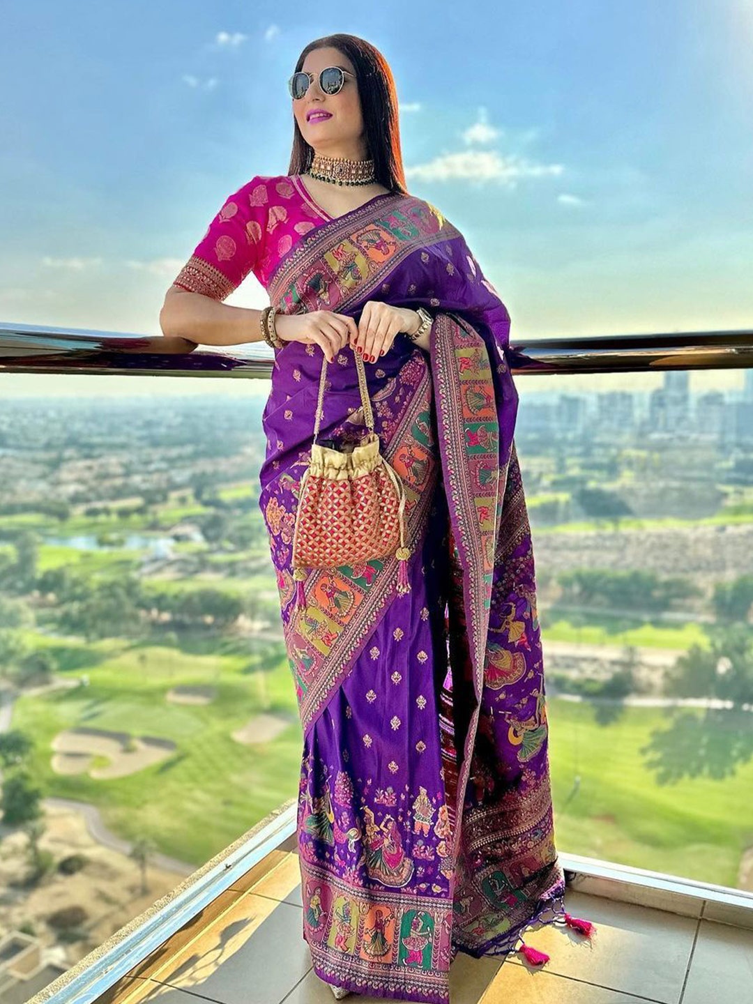 

AWRIYA Ethnic Motifs Pure Silk Saree, Lavender