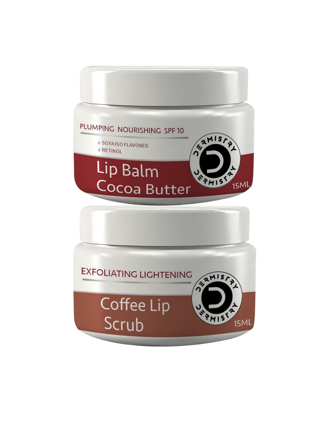 

DERMISTRY Set Of 2 SPF10 Cocoa Butter Lip Balm With Coffee Lip Scrub - 15 ml Each, Coffee brown
