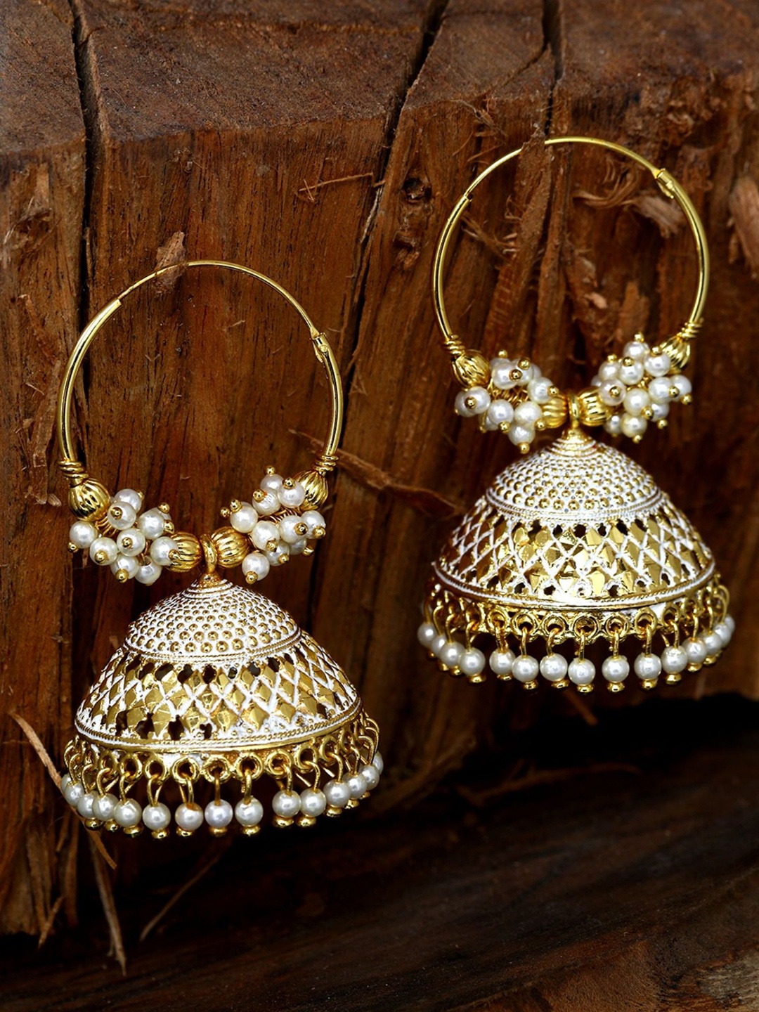 

ANIKAS CREATION Gold Plated Beaded Dome Shaped Jhumkas