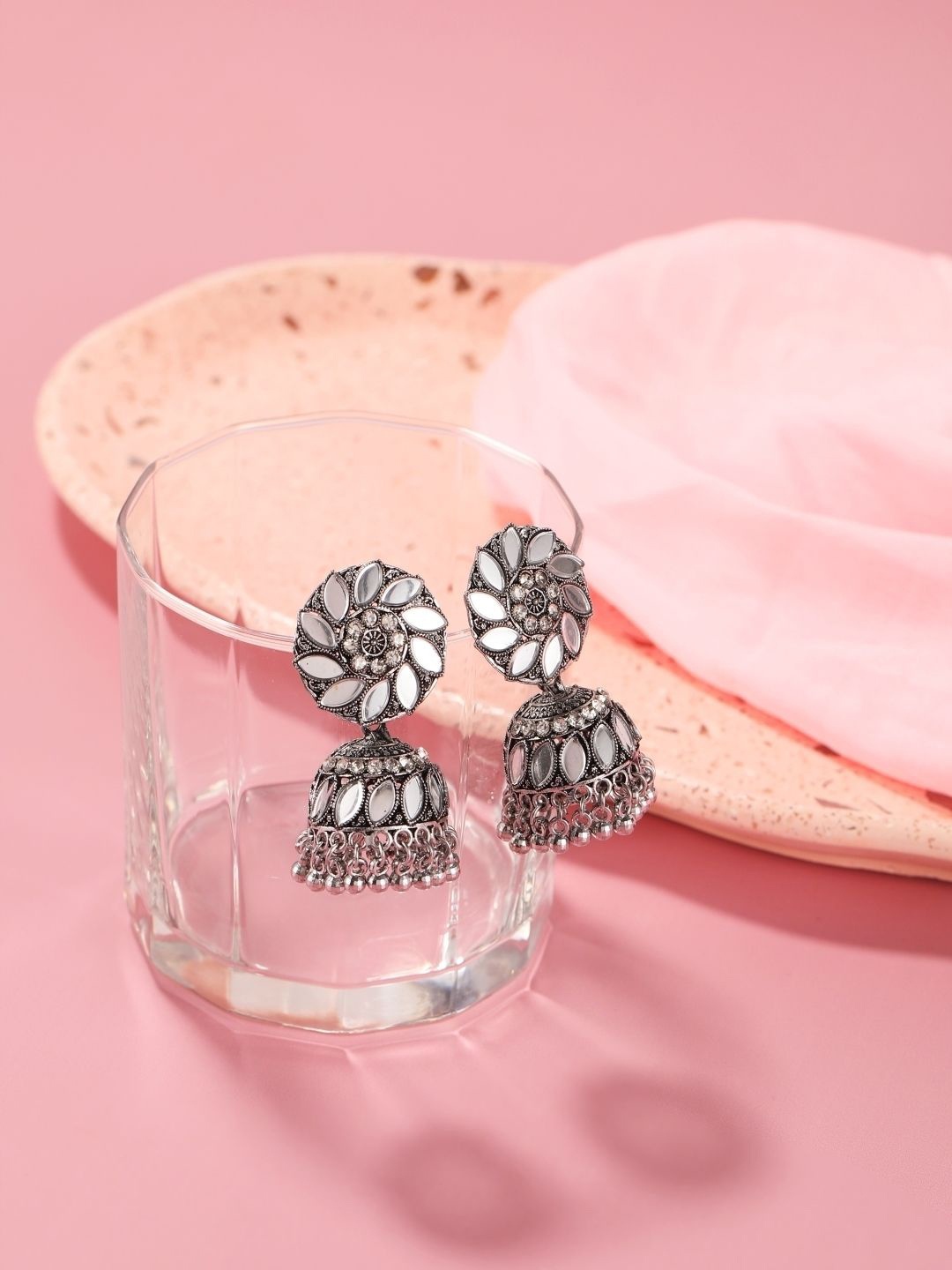 

KPOP Contemporary Jhumkas Earrings, Silver