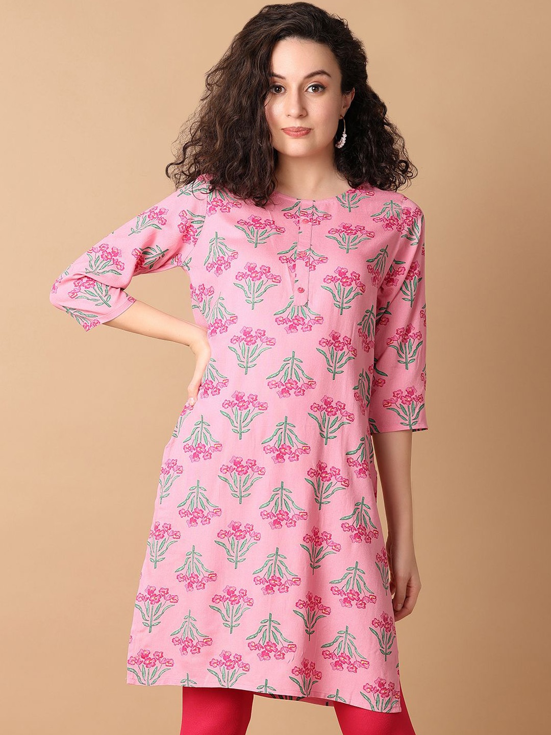 

V-Mart Women Floral Printed Kurta, Pink