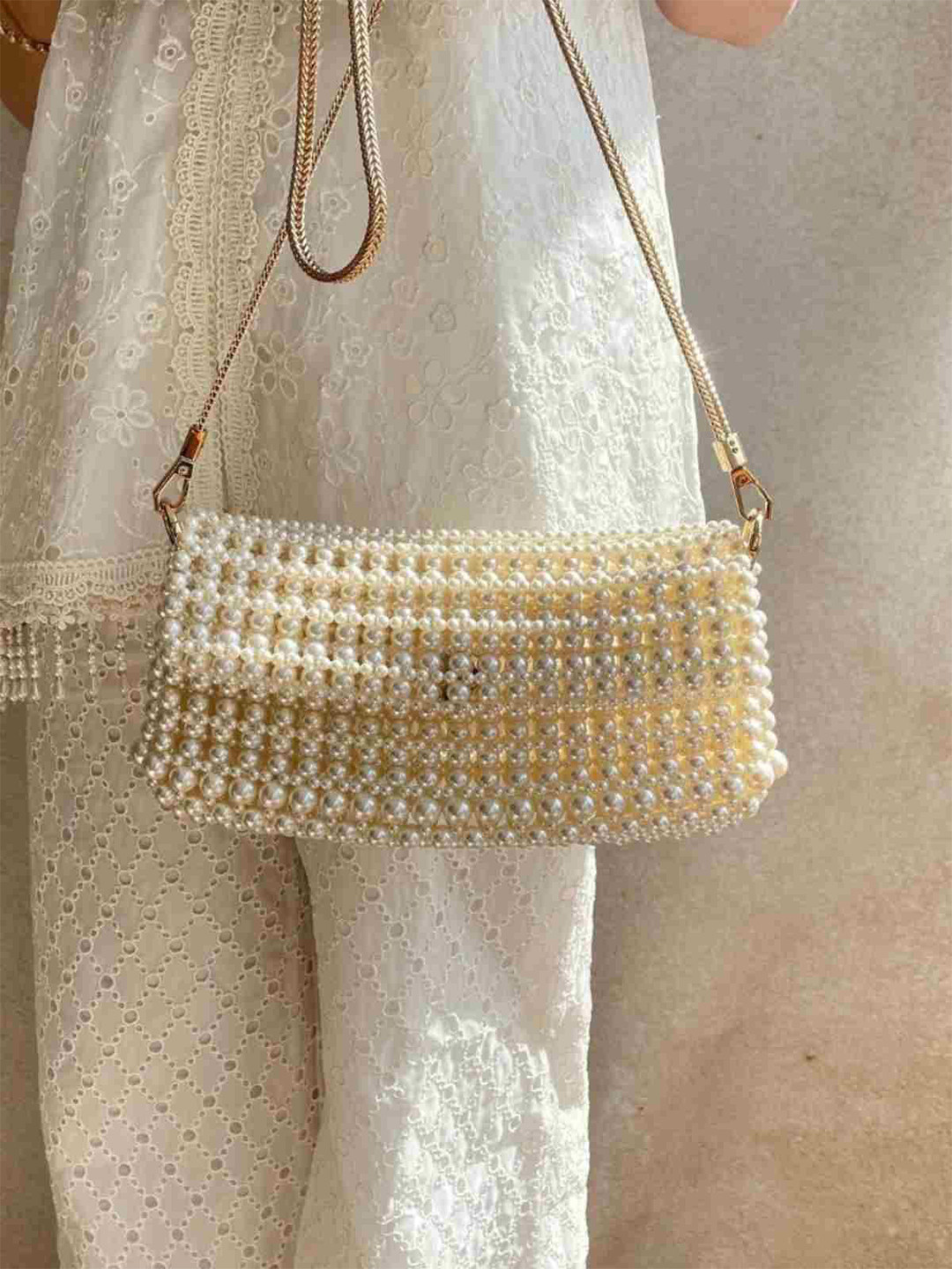 

AMYRA Women Pearl Shopper Sling Bag, Off white