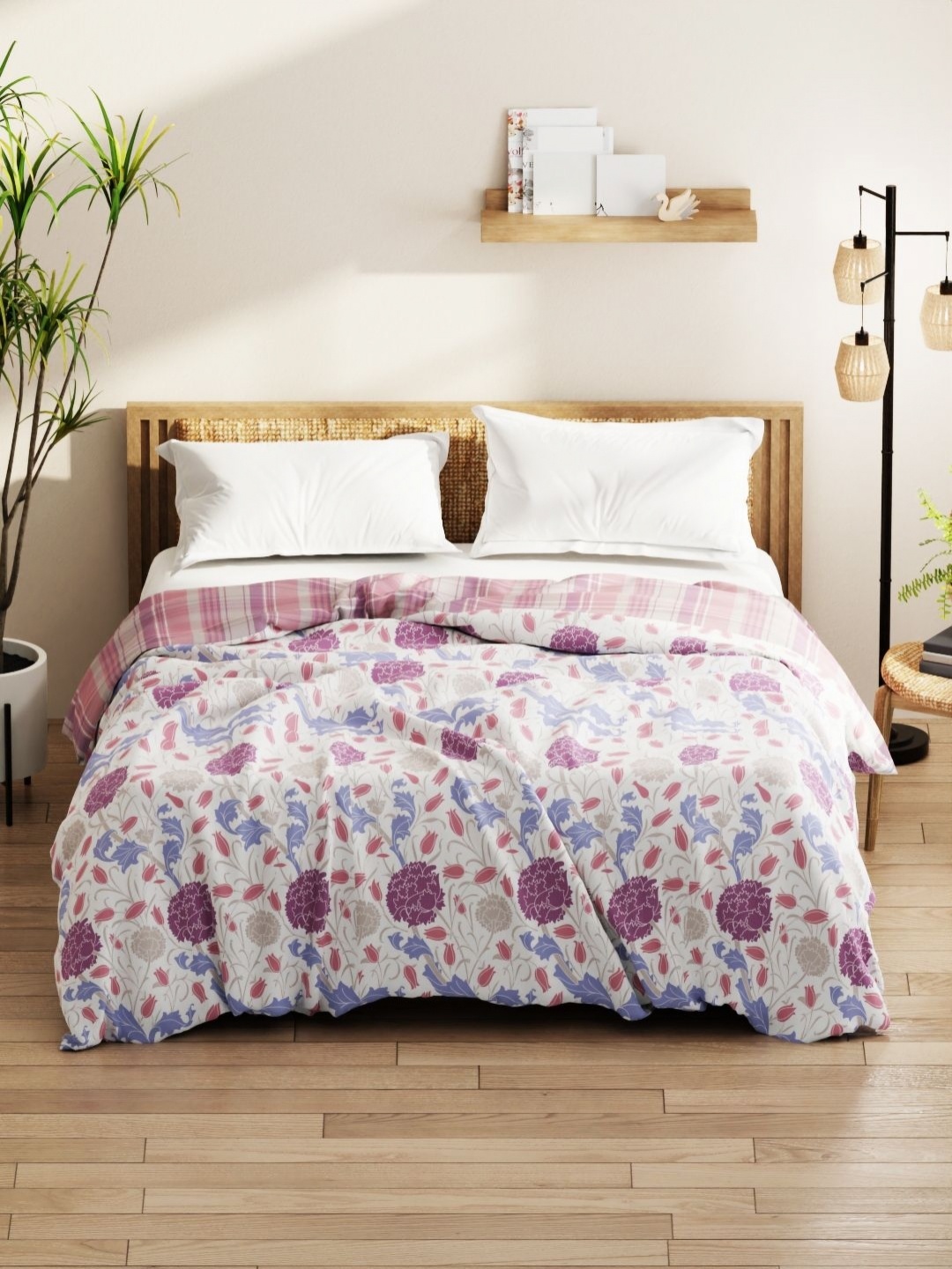 

KOPA Denim Cotton White & Blue Floral Microfiber AC Room 150 GSM Double Bed Comforter