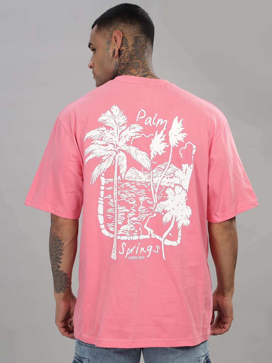 

TOMHIDDLE Men Graphic Printed Round Neck Cotton Oversized T-shirt, Rose