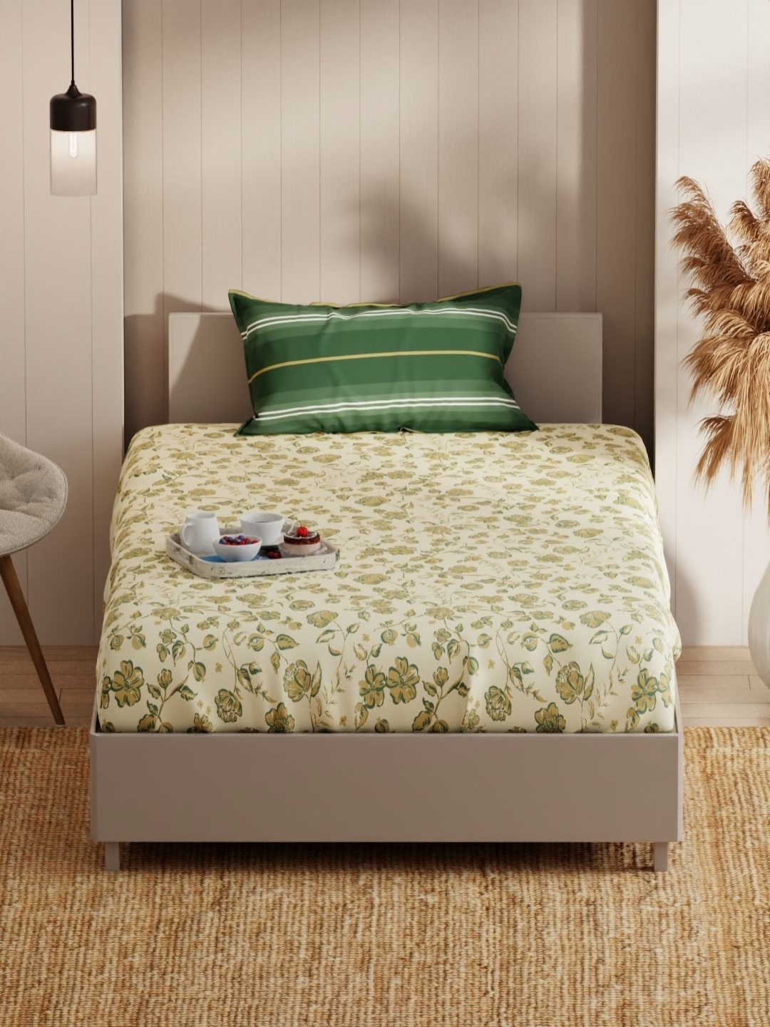 

KOPA Yellow Floral 152 TC Microfiber Single Bedsheet & Pillow Cover 1.55 m X 2.36 m