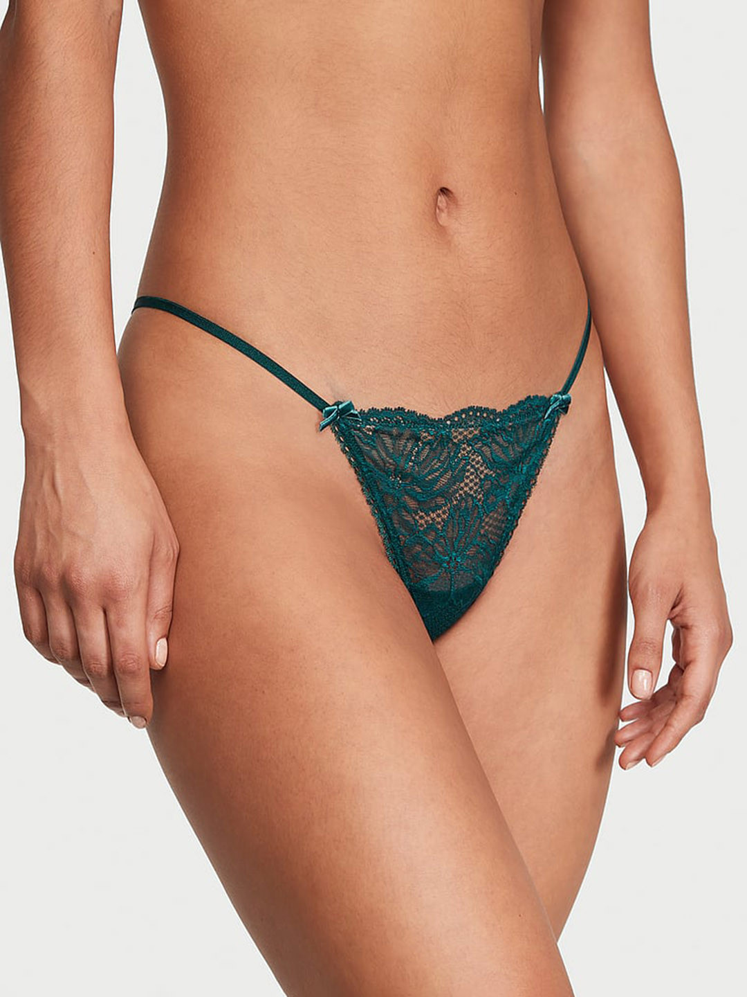 

Victoria's Secret Women Lace Self Design V-String Thong Briefs, Green