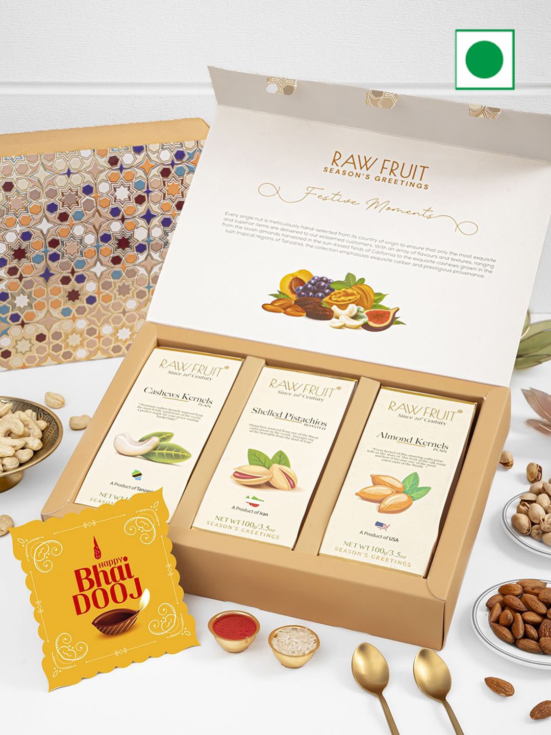 

RawFruit Set Of 5 Bhai Dooj Gift & Dry Fruit Assorted Gifts, Beige