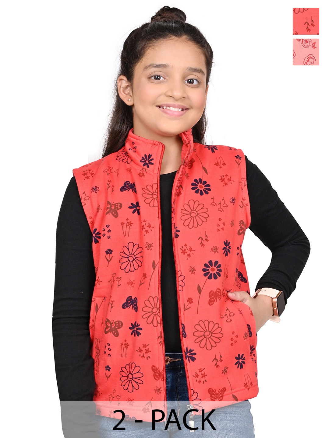 

BAESD Girls Mock Collar Floral Printed Fleece Casual Open Front Jacket, Red