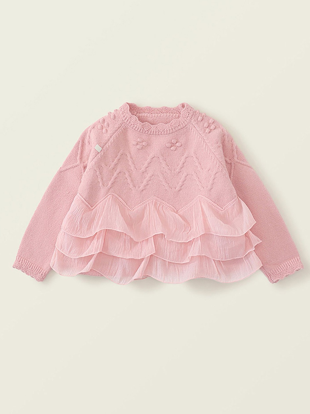 

LULU & SKY Girls Cable Knit Round Neck Pullover Sweater, Pink