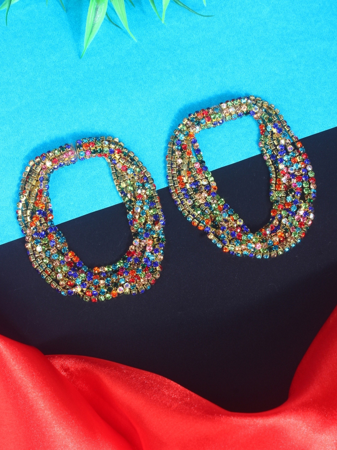 

KPOP Gold-Plated Contemporary Rhinestone Studded Drop Earrings