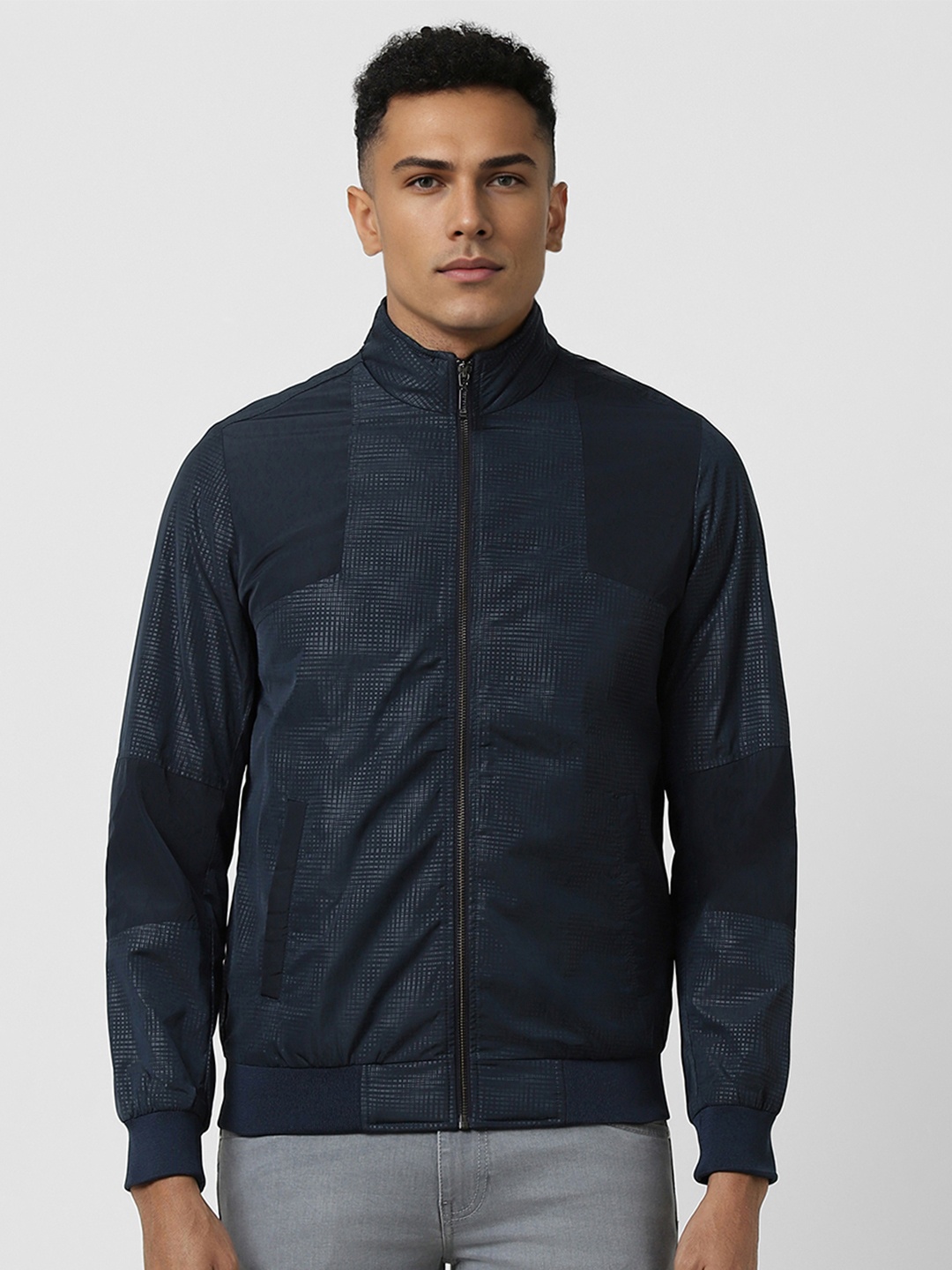 

V Dot Men Abstract Print Casual Jacket, Navy blue