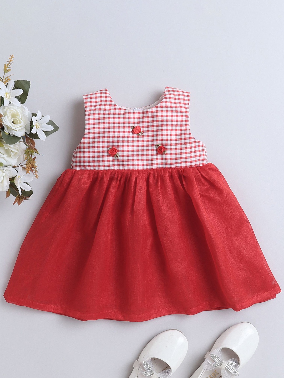 

MANY FROCKS & Girls Checked Fit & Flare Dress, Red