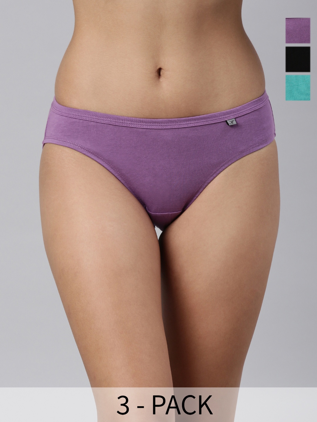 

Kryptic Pack Of 3 Pure Cotton Mid-Rise Bikini BriefsKRWBR609_610_605_R4, Purple