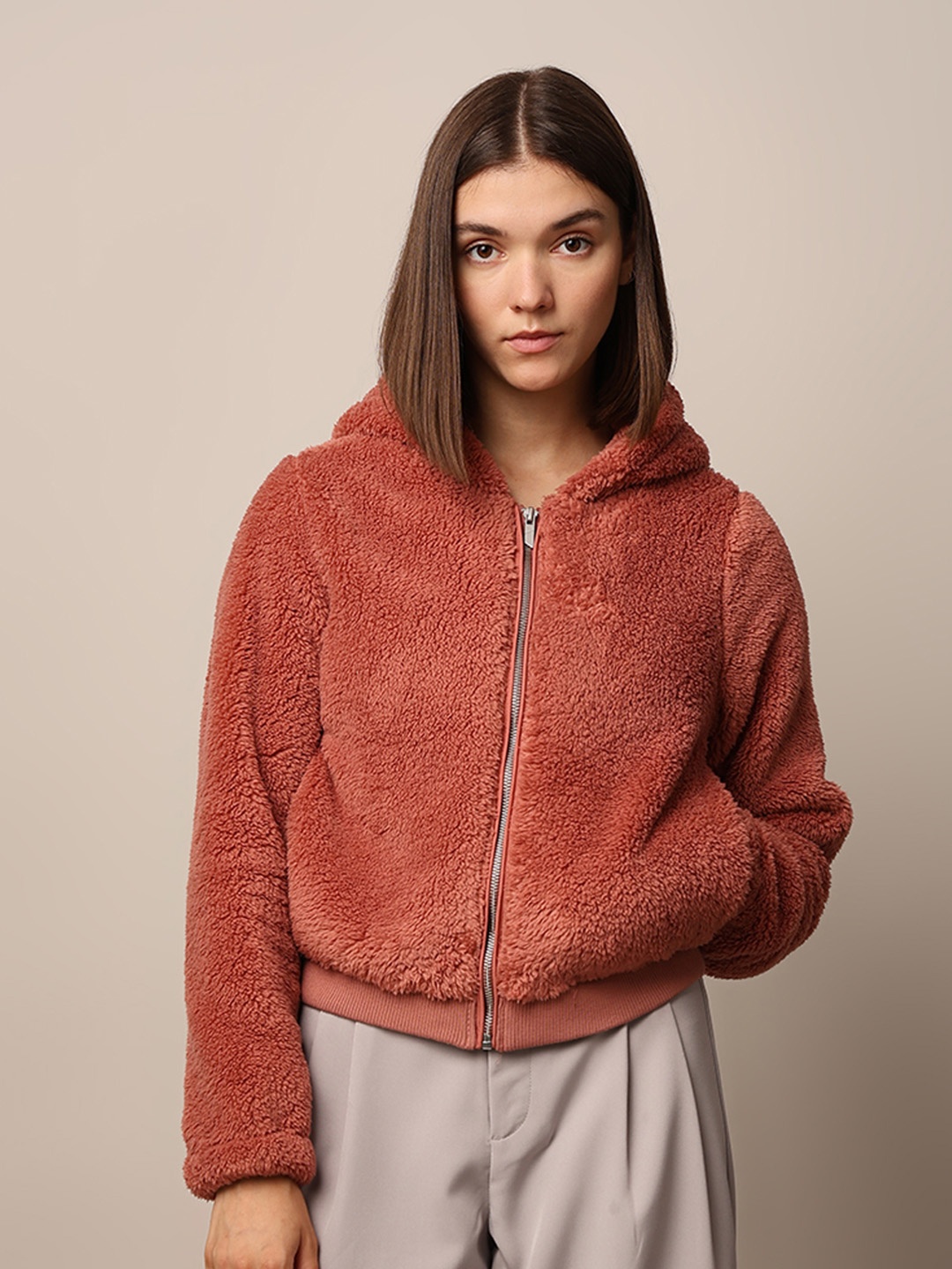 

ONLY Women Self Design Hooded Puffer Jacket, Brown