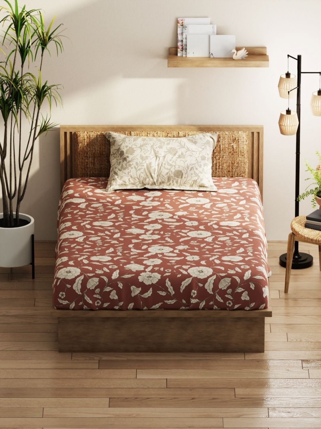 

KOPA Red Floral 152 TC Queen Bedsheet with 2 Pillow Covers