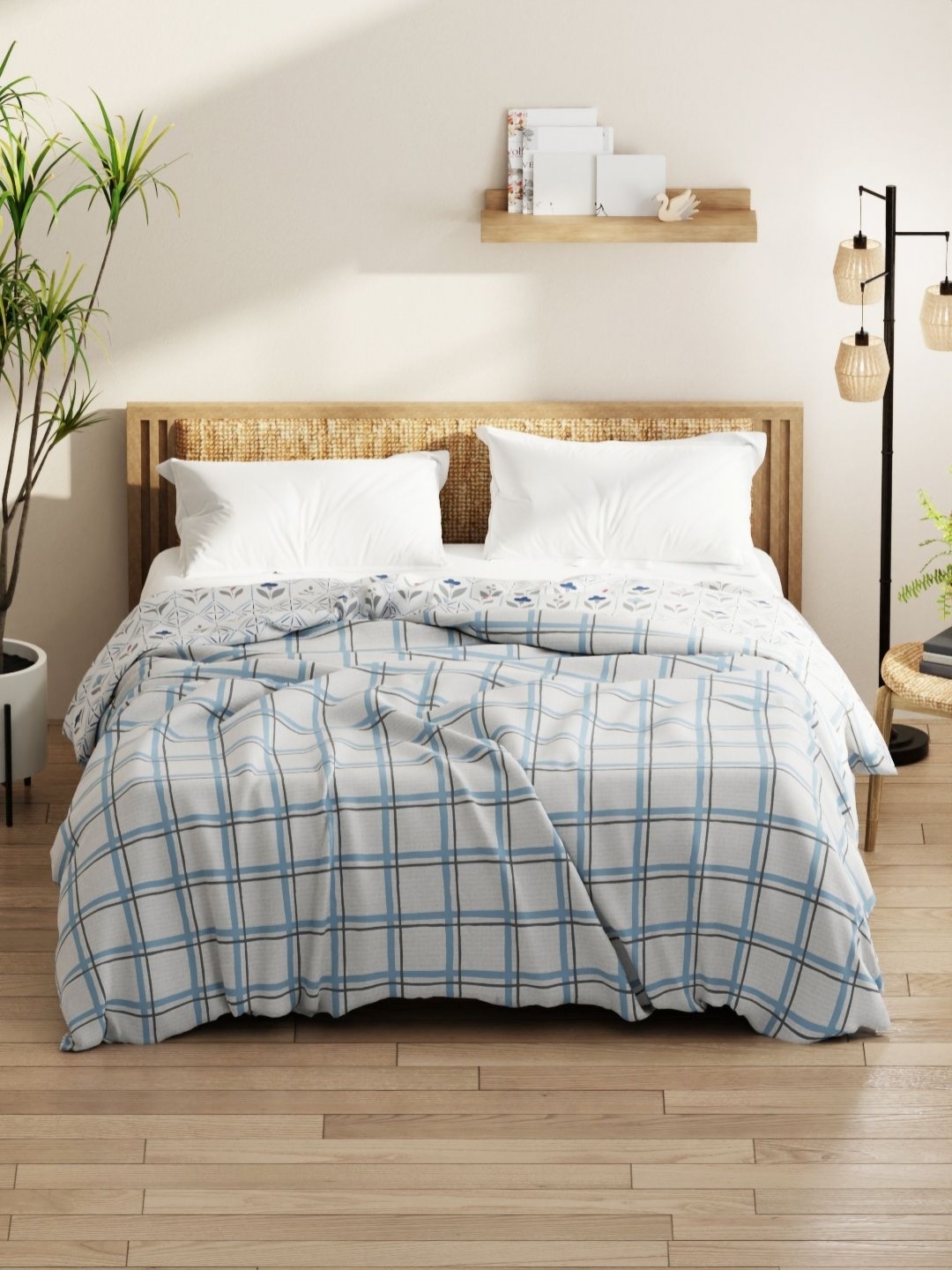 

KOPA Grey & Blue Floral Printed Microfiber AC Room 120 GSM Double Bed Comforter