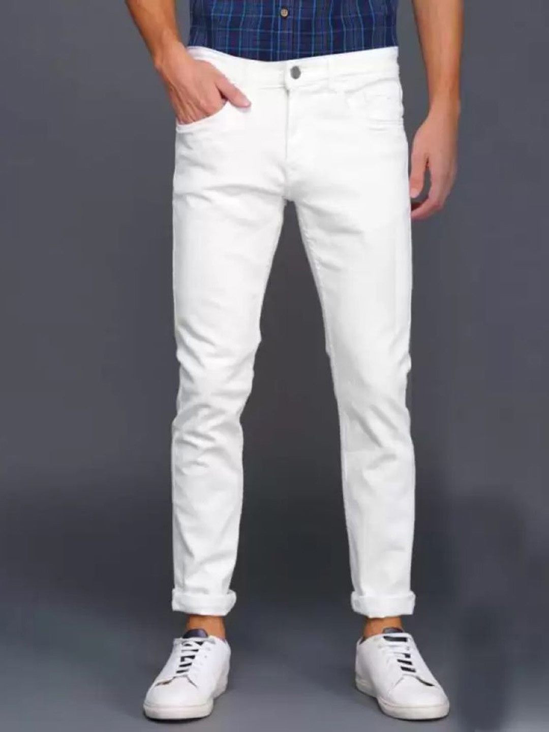 

LINARIA Men Classic Slim Fit Cotton Slash Knee Jeans, White