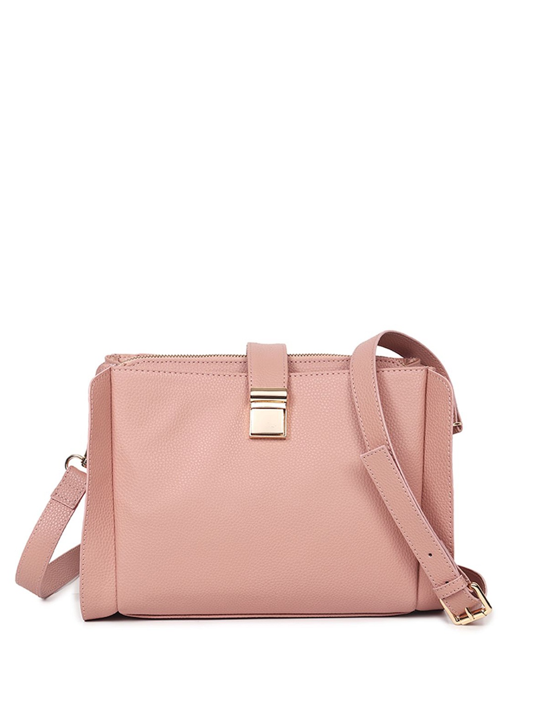 

White Lily Solid Structured Sling Bag, Pink
