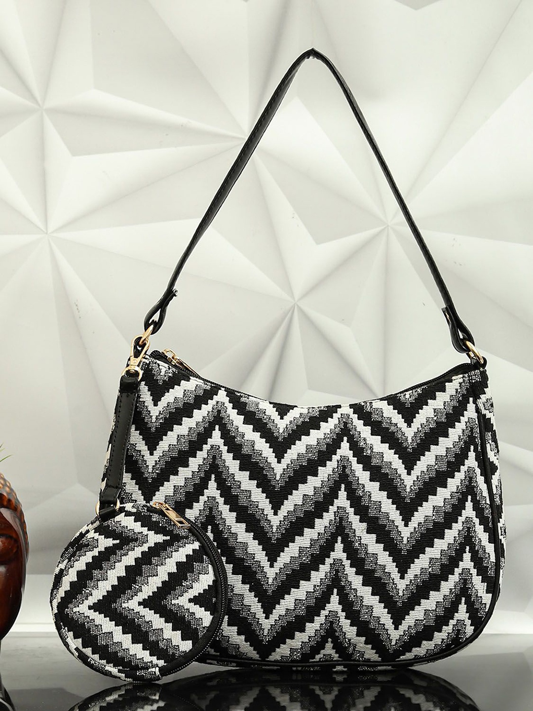 

Bagsy Malone Women Geometric Printed Structured Shoulder Bag, Black