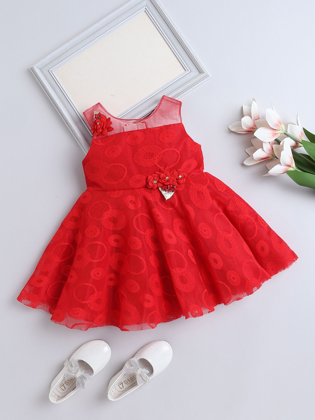 

The Magic Wand Girls Applique Fit & Flare Dress, Red