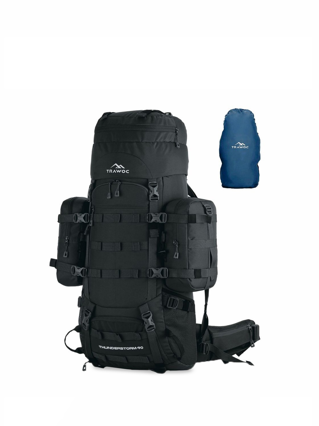 

TRAWOC Thunderstorm 90 Liter Ergonomic Hip Straps Travel Rucksacks, Black