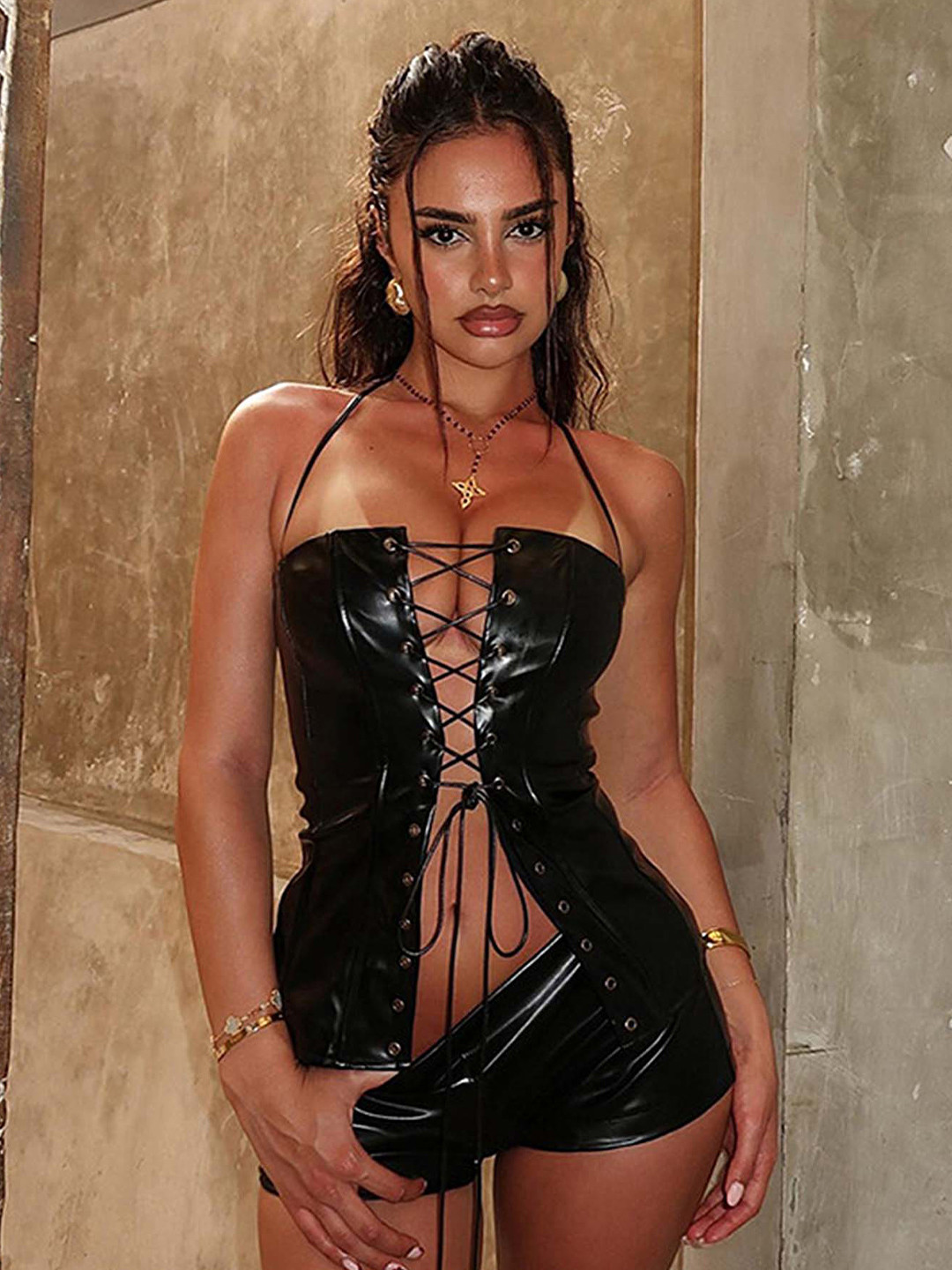 

LULU & SKY Women Halter Neck Co-Ords, Black