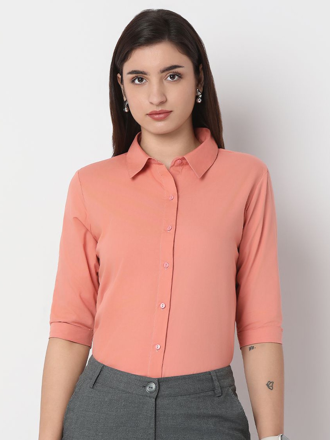 

NOT SO PINK Women Premium Slim Fit Opaque Formal Shirt, Peach