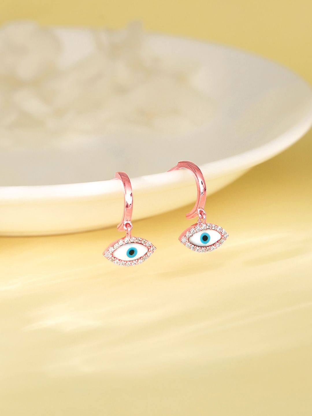 

GIVA 925 Sterling Silver Rose Gold-Plated Zircon Evil Eye Drop Earrings