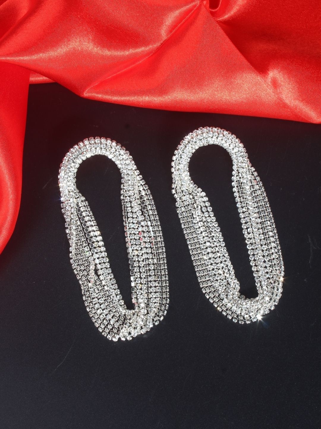

KPOP Silver-Plated Rhinestone Studded Contemporary Drop Earrings