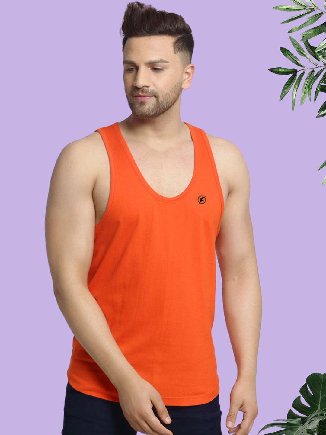 

Friskers Men Round Neck Innerwear Vests, Orange