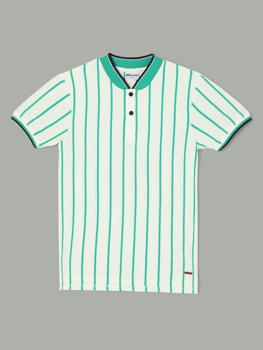 

Fame Forever by Lifestyle Boys Striped Henley Neck Cotton T-shirt, Green