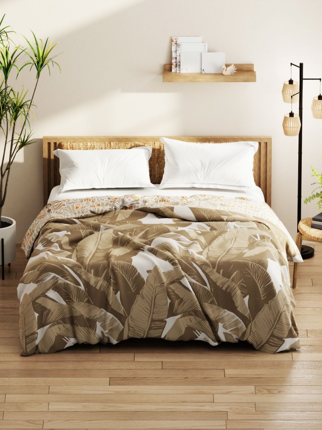 

KOPA Beige & White Floral Printed Microfiber AC Room 150 GSM Double Bed Comforter