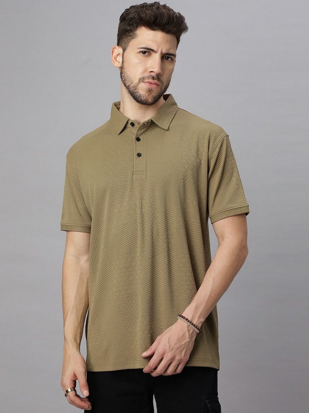 

Wear Your Opinion Men Self Design Polo Collar T-shirt, Olive